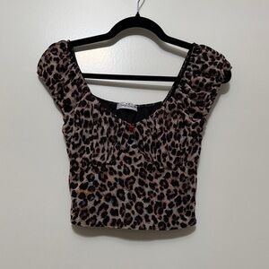Forever 21 Leopard Scoop Neck Crop Top - Brown/Black